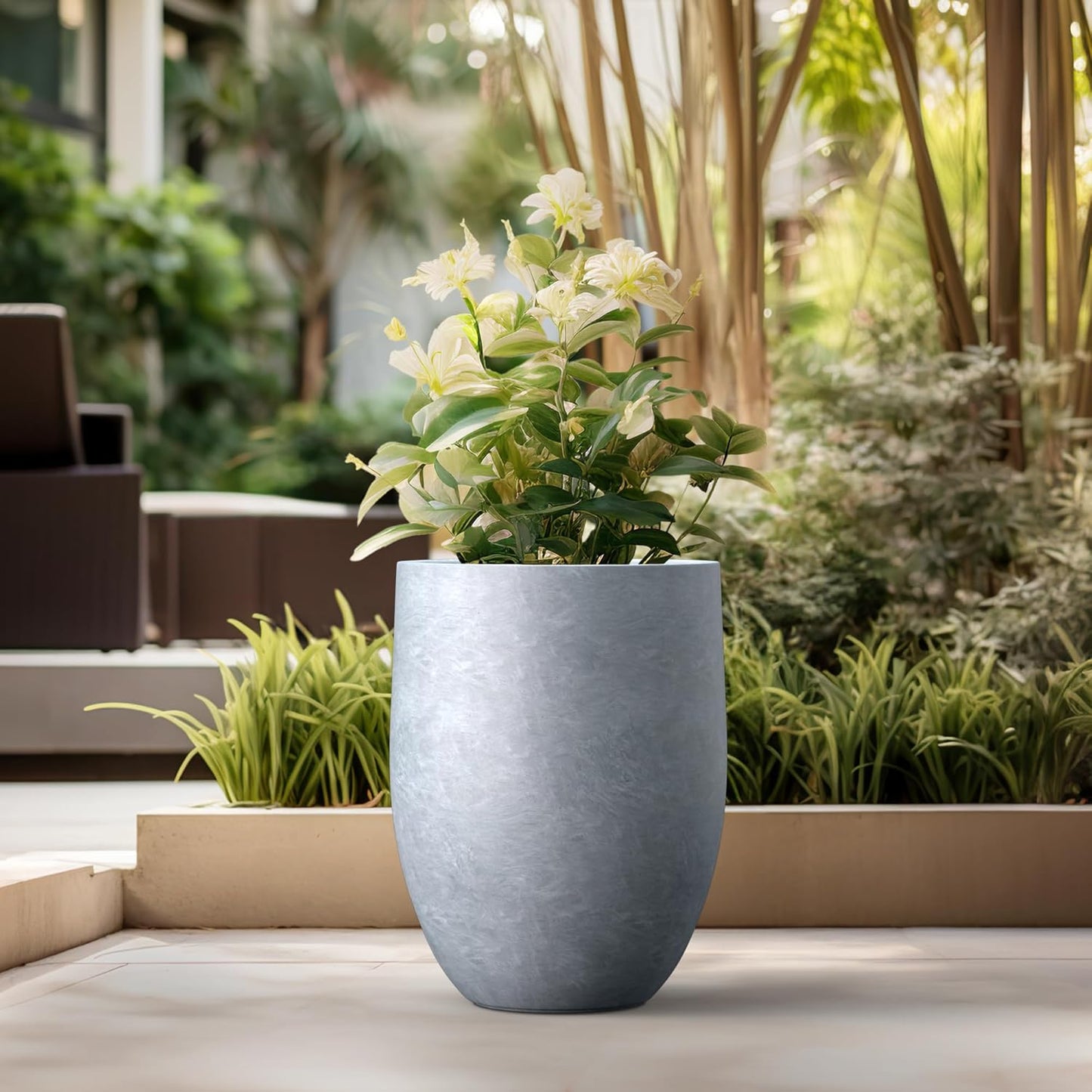 Kante Tall Concrete Planter, 21.7-Inch Height Blue-Gray Large Indoor Outdoor Plant Pot with Drainage Hole for Patio Garden Home, Modern Decor for Flowers and Tree