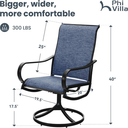 PHI VILLA Patio Swivel Dining Chairs Set of 2, All Weather Outdoor Chair with Textilene Mesh Fabric & Black Metal Frame for Outdoor Lawn Garden Poolside (Blue)