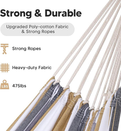 SUNCREAT Large Hammock for Tree, Outdoor Tree Fabric Hammock Only, Coffee Stripes