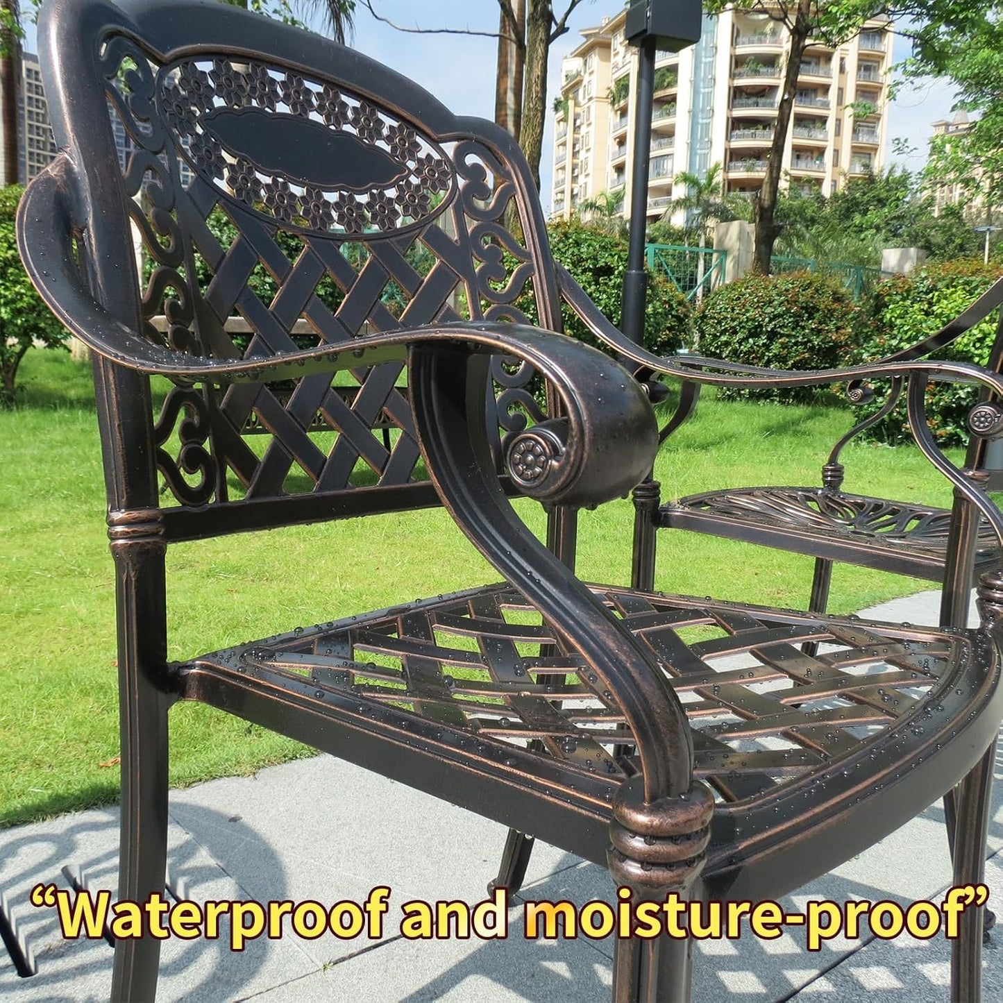 Outdoor Dining Chair Cast Aluminum Patio Chairs Set of 2 All-Weather Patio Dining Chair with Adjustable Feet for Backyard Garden (Die-Casting A Chair)
