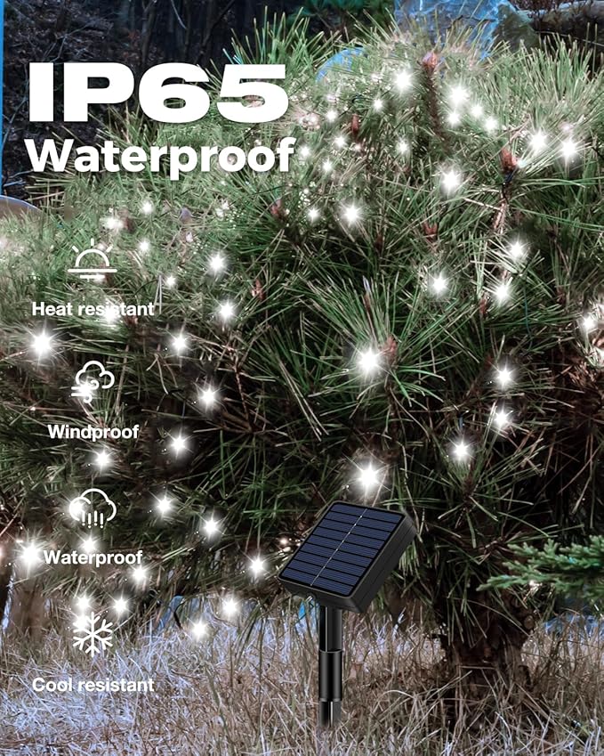 3 Pack Solar Fairy Lights for Outside Waterproof, 49FT/15M 150LED Solar String Light Outdoor 8 Modes Solar Twinkle Lights for Garden Yard Christmas Tree Wedding Party Decor, Cool White