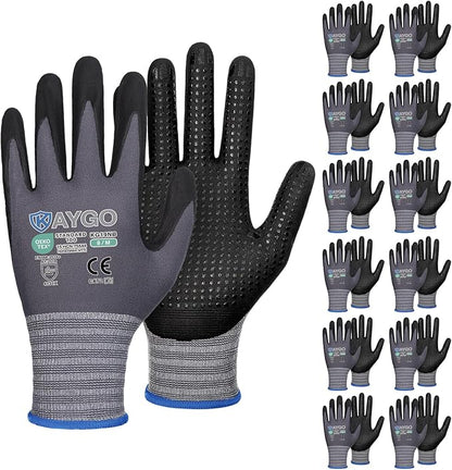 KAYGO MicroFoam Nitrile Coated Work Gloves, 12 Pairs KG19N Seamless Knit Nylon, Micro Dots for Enhanced Grip, Breathable and Durable, Ideal for Automotive, General Assembly, Painting, Gray, M