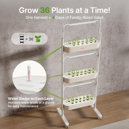 SUNCOZE 3-Tier Hydroponics Growing System Kit with 36 Pods – Full Spectrum Grow Lights, Hydroponic System Equipped with Smart Controller, Indoor Herb Garden Kit for Vegetables, Herbs, Fruits&Flowers