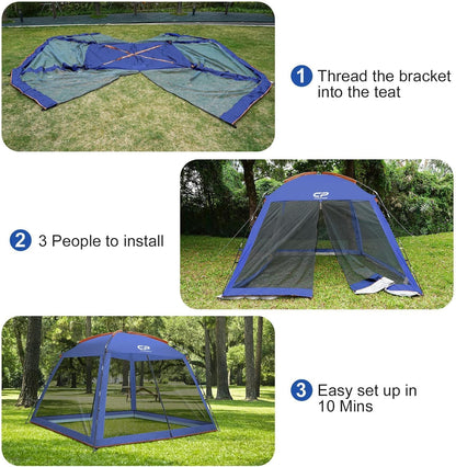 CAMPROS CP Screen House 10 x 10 Ft Screened Mesh Net Wall Canopy Tent Screen Shelter Gazebos for Patios Outdoor Camping Activities - Blue