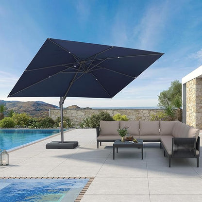 PURPLE LEAF 9' X 12' Left-right Tilting Outdoor Patio Umbrella Swivel Offset Cantilever Heavy Duty Rectangle Aluminum Umbrella with UV Resistant for Deck Pool Patio Backyard, Ocean Slate