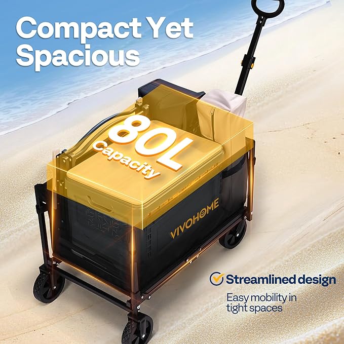 VIVOHOME Collapsible Wagon Cart Lightweight Portable Folding Utility Wagons with All-Terrain Wheels for Grocery Sports Garden Shopping Camping