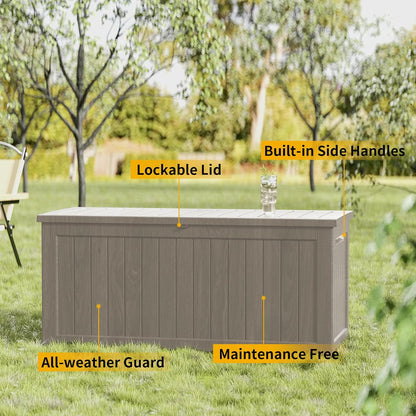 270 Gallon Heavy Duty Outdoor Storage Box - Extra Large Package Protection for Outside Deliveries, Patio Storage Bench & Resin Deck Chest with Lock, UV-Resistant, Slate Grey