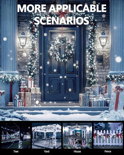 6 Pack Solar Christmas Lights Outdoor Waterproof, 600 LED 198 FT Solar Powered String Lights Outdoor with Green Wire 8 Lighting Modes, Christmas Tree Light for Xmas Fence Party Yard Decor, Cool White