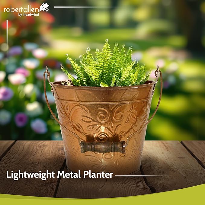 Headwind Vintage Collection - Floral New Penny Planter with Handles – 8 Inch Medium Flower Pots Decorative Plant Indoor – Plant Pots Indoor with Drainage by Robert Allen