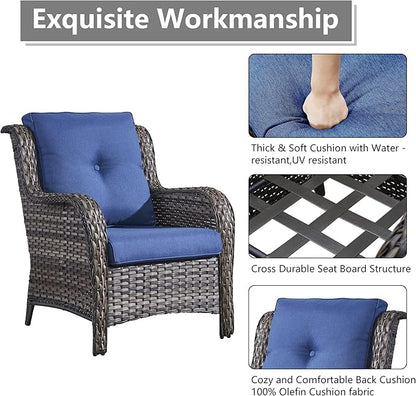 Rilyson Wicker Patio Furniture Set - 5 Piece Rattan Outdoor Sectional Conversation Sets with 2 Chairs,2 Ottomans and 1 Side Table for Porch Deck Garden(Mixed Grey/Blue)