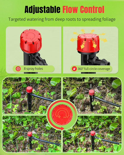 Pawfly 100 Pcs Drip Irrigation Emitters, Drip Emitters with Adjustable 360 Degree Water Flow, Garden Drippers for Plants Watering System, Sprinkler Heads for 1/4" Drip Irrigation Tubing