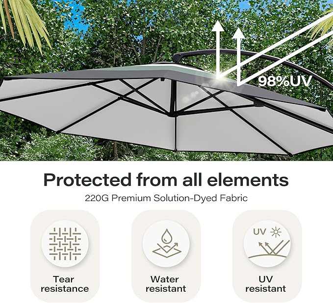 LAUSAINT HOME Outdoor Patio Umbrella with Base, 11 FT Deluxe Curvy Cantilever Umbrella Heavy Duty Offset Hanging Umbrella with 360° Rotation for Market, Pool, Garden, Backyard(Gradient Green)