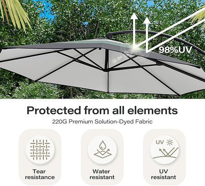 LAUSAINT HOME Outdoor Patio Umbrella with Base, 11 FT Deluxe Curvy Cantilever Umbrella Heavy Duty Offset Hanging Umbrella with 360° Rotation for Market, Pool, Garden, Backyard(Gradient Green)