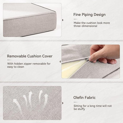 Luxury 6" Outdoor Cushions for Patio Furniture, 24x24x6" Thick Seat Cushion Set of 3, Fade Resistant Couch Chair Replacement Cushions High Density Deep Wicker Chair Cushion w/ Removable Cover, Beige