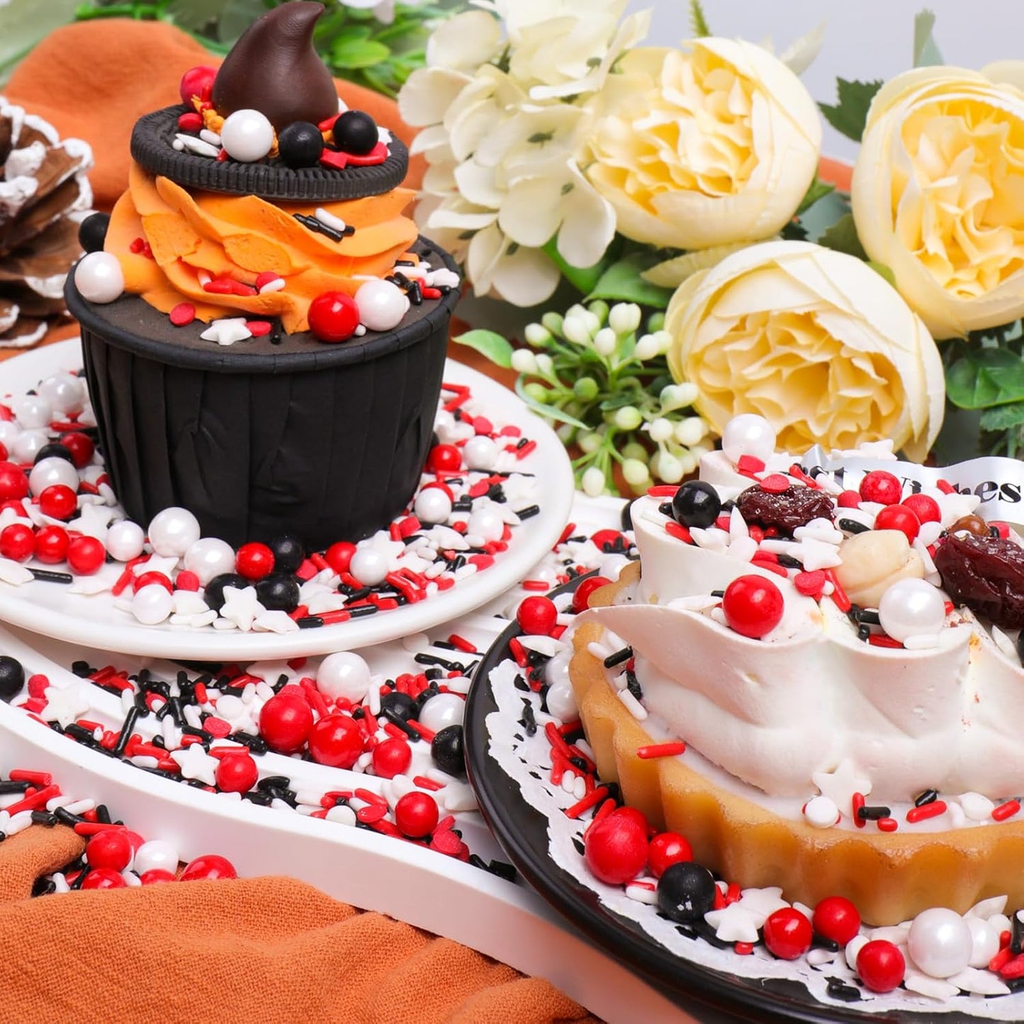 Red White and Black Sprinkles for Cake Decorating, Edible Sprinkle Mix, Perfect for Cake Decorations, Baking, Ice Cream, Cookies, Cupcake Toppers