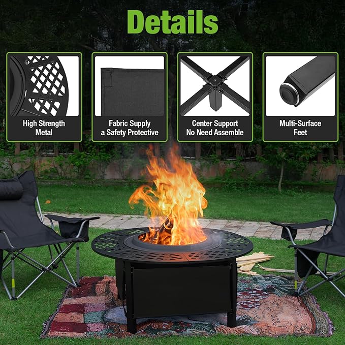 hykolity 40 inch Smokeless Fire Pit Surround Table, 3 in 1 Outdoor Fire Pit with Side Table& Grill.Fueled by Pellets or Wood.Outdoor Smokeless FirePit with Stove,for Patio, Backyard, Camping