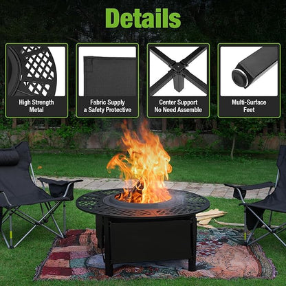hykolity 40 inch Smokeless Fire Pit Surround Table, 3 in 1 Outdoor Fire Pit with Side Table& Grill.Fueled by Pellets or Wood.Outdoor Smokeless FirePit with Stove,for Patio, Backyard, Camping