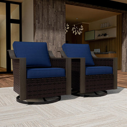 Outdoor Wicker Swivel Chair Set of 2, All-Weather Use Patio Rattan Chair with Removable Water-Resistant Cushion, Ideal for Porch, Backyard, Balcony, Poolside, Blue