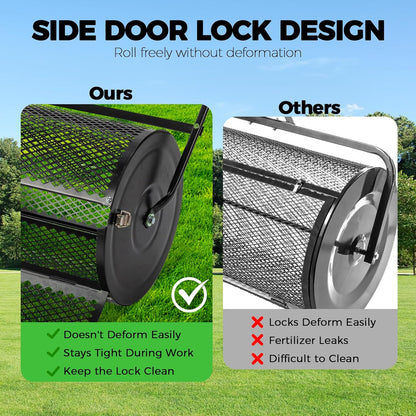 Outvita Compost Spreader and Peat Moss Spreader, 24" Push/Tow-Behind Roller Lawn Spreader with Steel Mesh Basket Garden Spreader for Spreading Manure Mulch Topsoil