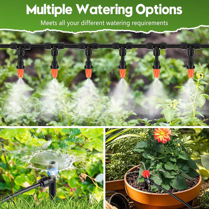 240FT Drip Irrigation System for Garden, 2025 Upgraded Quick-Connect Automatic Garden Watering System with 1/2" & 1/4" Tubing and Adjustable Nozzle Emitters for Greenhouse, Yard, Lawn, Raised Bed