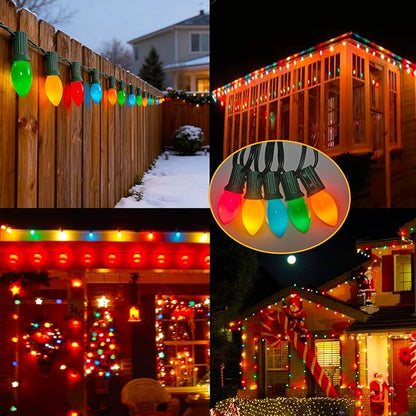 C7 Christmas Lights Outdoor 25Ft Vintage Christmas String Lights with 25 Ceramic Multicolor Incandescent Bulbs, Connectable Xmas String Light for Patio Garden Holiday Party Roofline Decorations