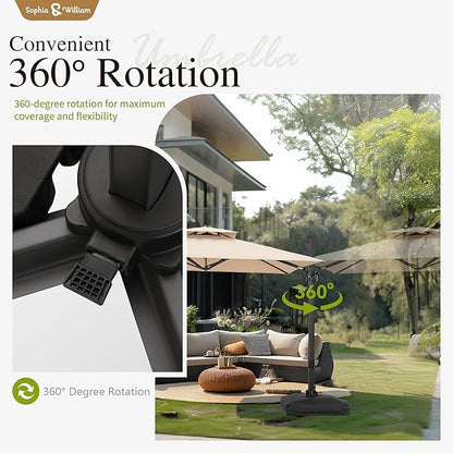 Sophia & William Cantilever Patio Umbrella 10'x 13', Hydraulic Lift Offset Large Outdoor Umbrellas, 2-Tier Hanging Umbrella with 360-degree Rotation, Beige(No Base)