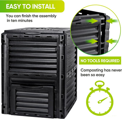 F2C Garden Compost Bin from BPA Free Material -80 Gallon(300 L) Large Compost Bin Aerating Outdoor Compost Box Easy Assembling, Lightweight, Fast Creation of Fertile Soil, Black