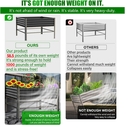 Raised Garden Bed with Legs, 48×48×32in Large Metal Elevated Raised Planter Box,1000lb Capacity with Drainage Holes for Vegetables Lawn Green Flowers, Fruits, Terrace