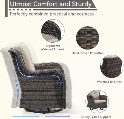 Outdoor Swivel Rocker Patio Chairs Set of 2 - Outdoor Wicker Patio Conversation Sets 2 Pieces with Olefin Fabric Cushions Suitable for Backyard Deck and Porch, Beige