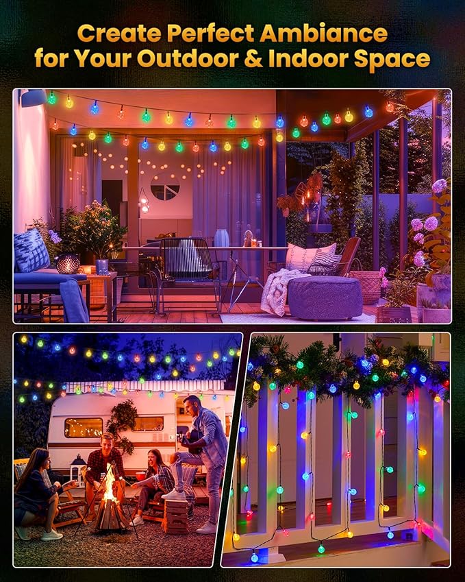 Brightown Solar String Lights Outdoor 60 Led 35.6 Feet Crystal Globe Lights with 8 Lighting Modes, Waterproof Solar Powered Patio Lights for Garden Yard Porch Wedding Party Decor (Multicolor)