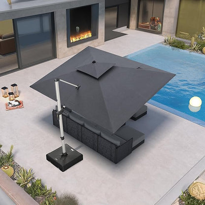 PURPLE LEAF 9' X 12' Cantilever Outdoor Patio Umbrella Large Heavy Duty 360° Rotation Double Top Offset Rectangular Umbrellas for Backyard Deck Pool, Cast Slate