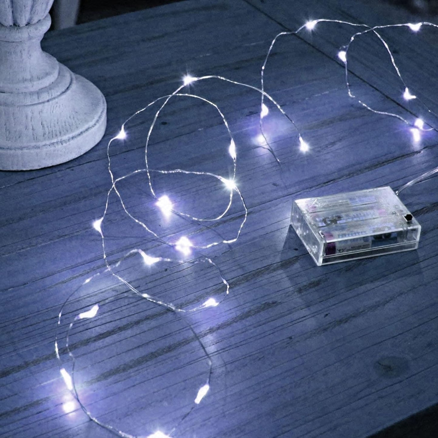 Dazzle Bright Fairy Lights Battery Operated, 2 Pack Total 40FT 120LED Silver Wire Waterproof Battery Operated String Lights, Christmas Decorations for Indoor Outdoor Bedroom Yard Decor, White