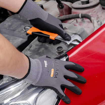 Kebada W2 Work Gloves for Men and Women, Nitrile Coated Working Gloves for Gardening, Construction, Warehouse, Safety Gloves for Work in Yard and Outdoors, 6 Pairs, Medium
