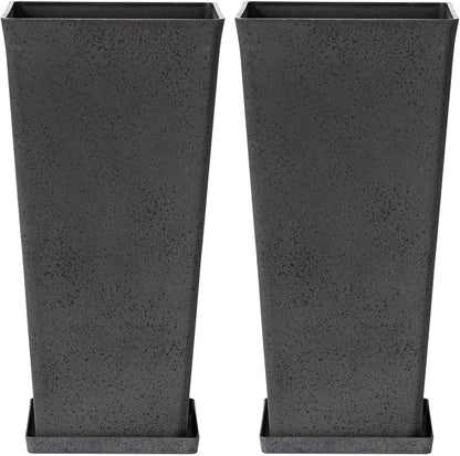 LA JOLIE MUSE 30 Inch Tall Planters for Outdoor Plants, 2 Sets Concrete Grey, Tall Outdoor Planters, Modern Square Outdoor Planters, Tall Large Planters for Front Door, Patio and Deck