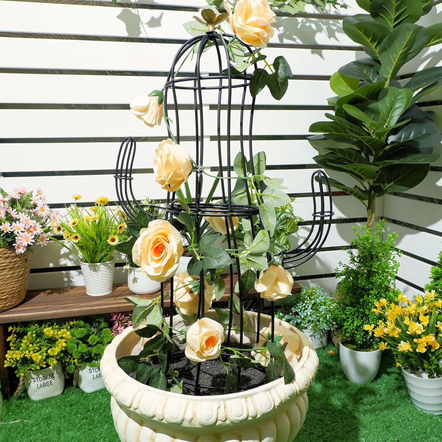 Cactus Obelisk Trellis - 16.34”x27.95” Unique Metal Design for Climbing Plants, Garden Decorative Support Structure for Potted Tall Vines and Rose Bushes