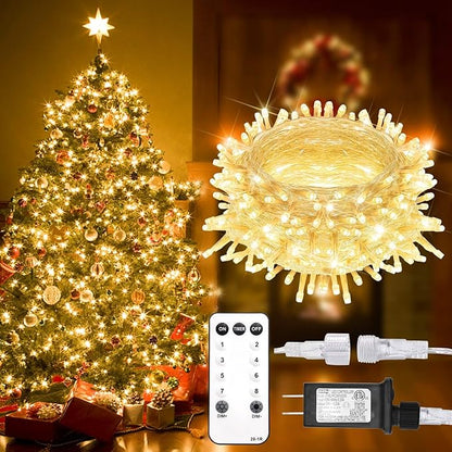 suddus 200 Led Connectable Christmas Lights Outdoor Waterproof, 66ft Fairy Lights Plug in with Remote, Warm White Christmas Tree Light Indoor for Xmas Holiday, Party, Porch, Patio, Garden Decor