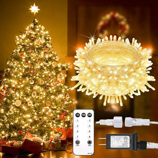 suddus 200 Led Connectable Christmas Lights Outdoor Waterproof, 66ft Fairy Lights Plug in with Remote, Warm White Christmas Tree Light Indoor for Xmas Holiday, Party, Porch, Patio, Garden Decor