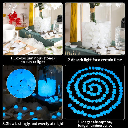 OSOPOLA 150 PCS Glow in The Dark Rocks - White Luminous Stones Fish Tank Accessories Turtle DIY Decor Pebbles for Fairy Garden Yard FD05WH150