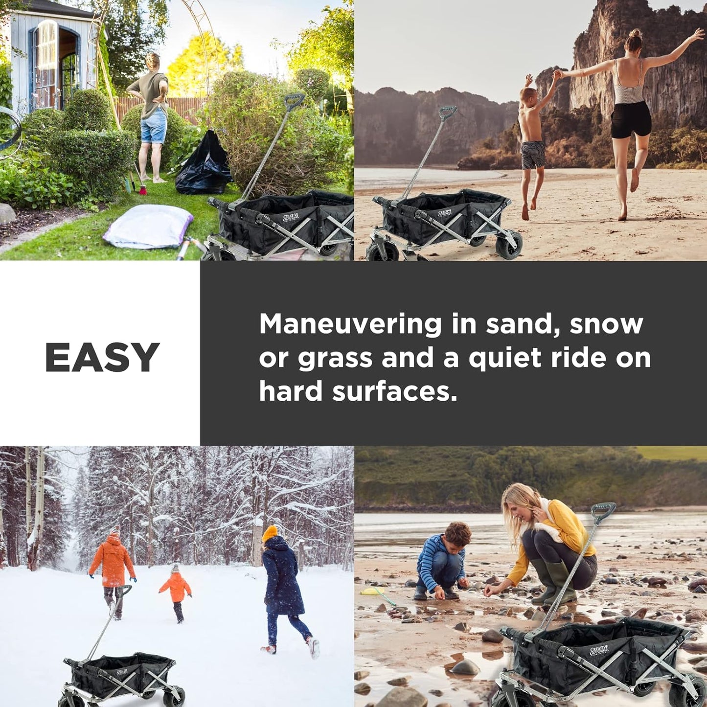 Creative Outdoor Push Pull Stroller Wagon, Beach Hauler XXL Deluxe with Canopy, Collapsible and Portable Heavy Duty Folding Cart, Supports up to 200lbs Weight Capacity, Giant 10" Wheels