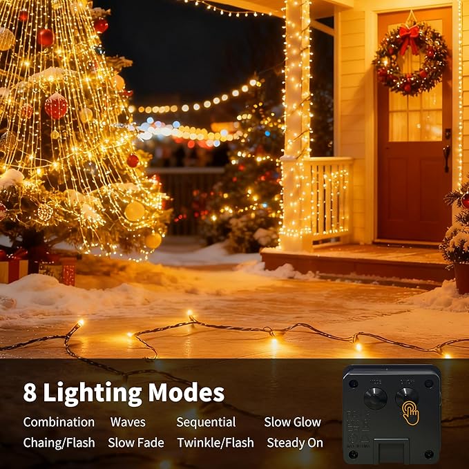 [6 Pack] Solar String Lights for Outside, 236 FT 600 LED Solar Twinkle Light Outdoor with 8 Modes & Memory Function, Waterproof Chrismas Lights for Xmas Tree Party Decorations (Warm White)