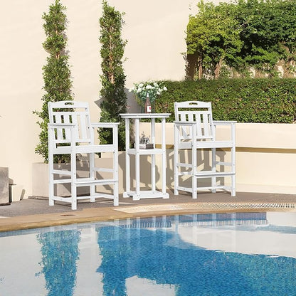 HDPE Outdoor Patio Tall Adirondack Bar Chair, All-Weather Bar Height Balcony Adirondack Stools for Bistro, Garden, Backyard, Deck | White