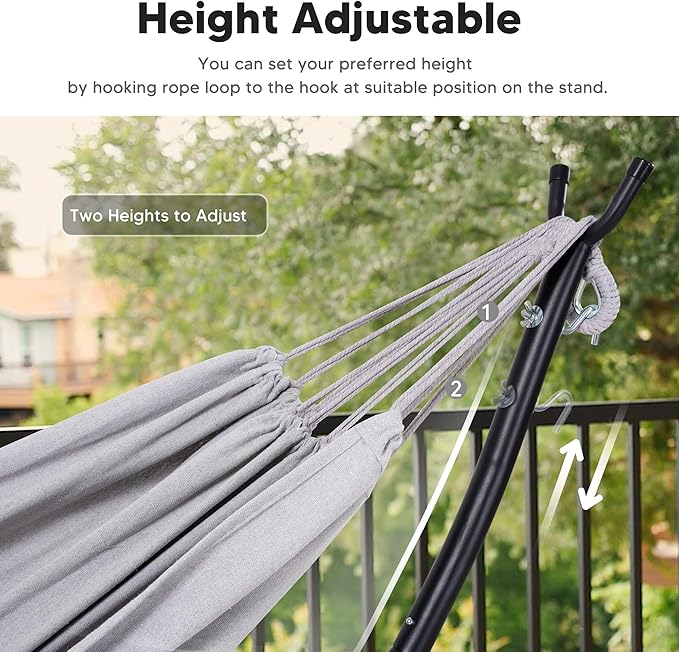 SUNCREAT Stand Alone Hammocks for Outside, 2 Person Self Standing Hammock, Light Gray