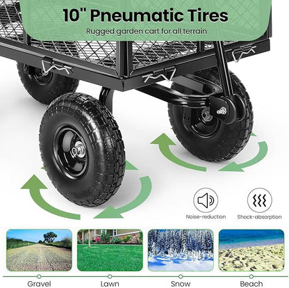 Homdox 880LB Heavy Duty Garden Cart on Wheels, Professional Utility Wagon with 180° Rotating Handle, Foldable Mesh Sides for Landscaping, Yard Work, Farming, Camping & Outdoor Projects