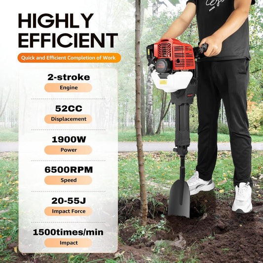 52cc Gas Power Shovel, 1900W Trench Digger, 2-Stroke Tree Root Remover, Efficient Garden Tool for Root Removal for Tree Root Removal and Transplanting