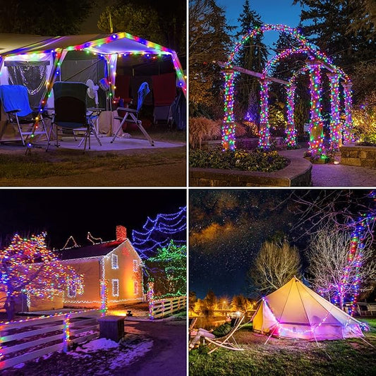 JMEXSUSS 4 Pack 100 LED Solar Christmas Lights, 33ft Solar String Lights Outdoor Waterproof, 8 Modes Multicolor Solar Fairy Lights for Garden Yard Tree Christmas Decorations