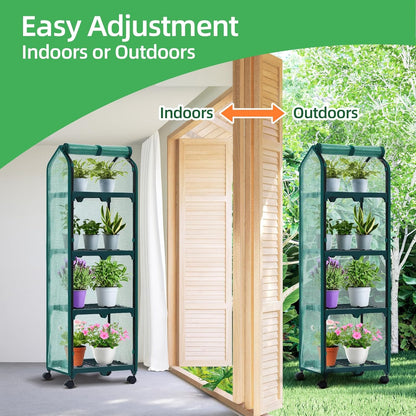 Ohuhu Mini Greenhouse for Indoor Outdoor, Small Plastic Plant Green House with Locking Wheels Portable Greenhouses with Durable Cover for Seedling, Ideal Gardening Gifts for Women Men Green