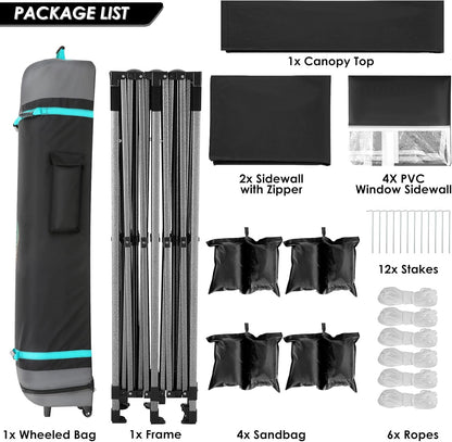 COBIZI 10x20 Canopy with Sidewalls, Heavy duty Party Tent Pop up carpas para fiestas, Tents for Parties, wedding, Outdoor Ez up Foldable Portable Canopy Tent with Wheeled Bag, Black(Windproof Upgrade)