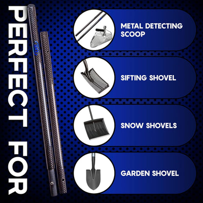 CKG Metal Detector Shovel Travel Carbon Handle Total Length 45.5' Diam 1.1 for Scoop Shovel, Universal Lightweight Pole for Beach Metal Detecting Digging Tools – Black/Travel Size