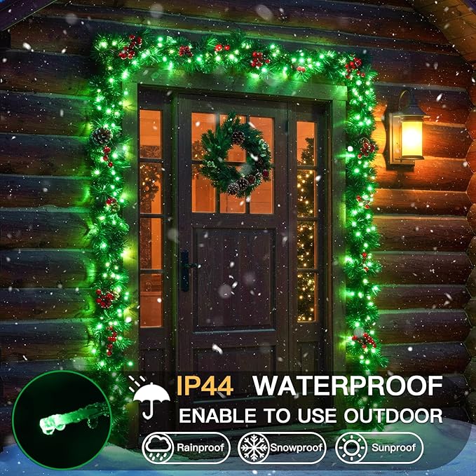 suddus Connectable Green Chirstmas Lights Outdoor with Remote, 66ft 200 LED String Lights Plug in Waterproof, Dimmable Clear Wire Fairy Lights for Xmas Tree,Halloween,Garden,Porch,Party Decorations