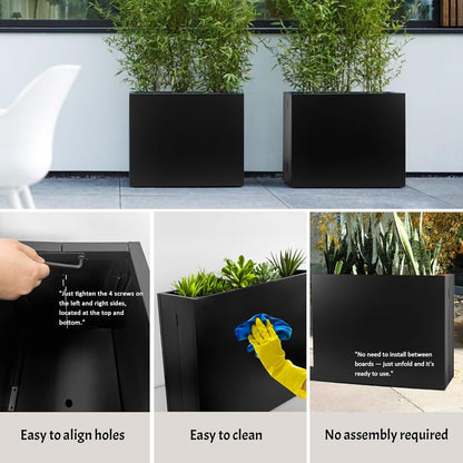 Metal Rectangular Planter, 35.5"x 10"x 28" Black Planter Box for Outdoor, Easy Installation Galvanized Steel Planter with Drainage Holes, Outdoor Planter for Porch/Patio/Garden